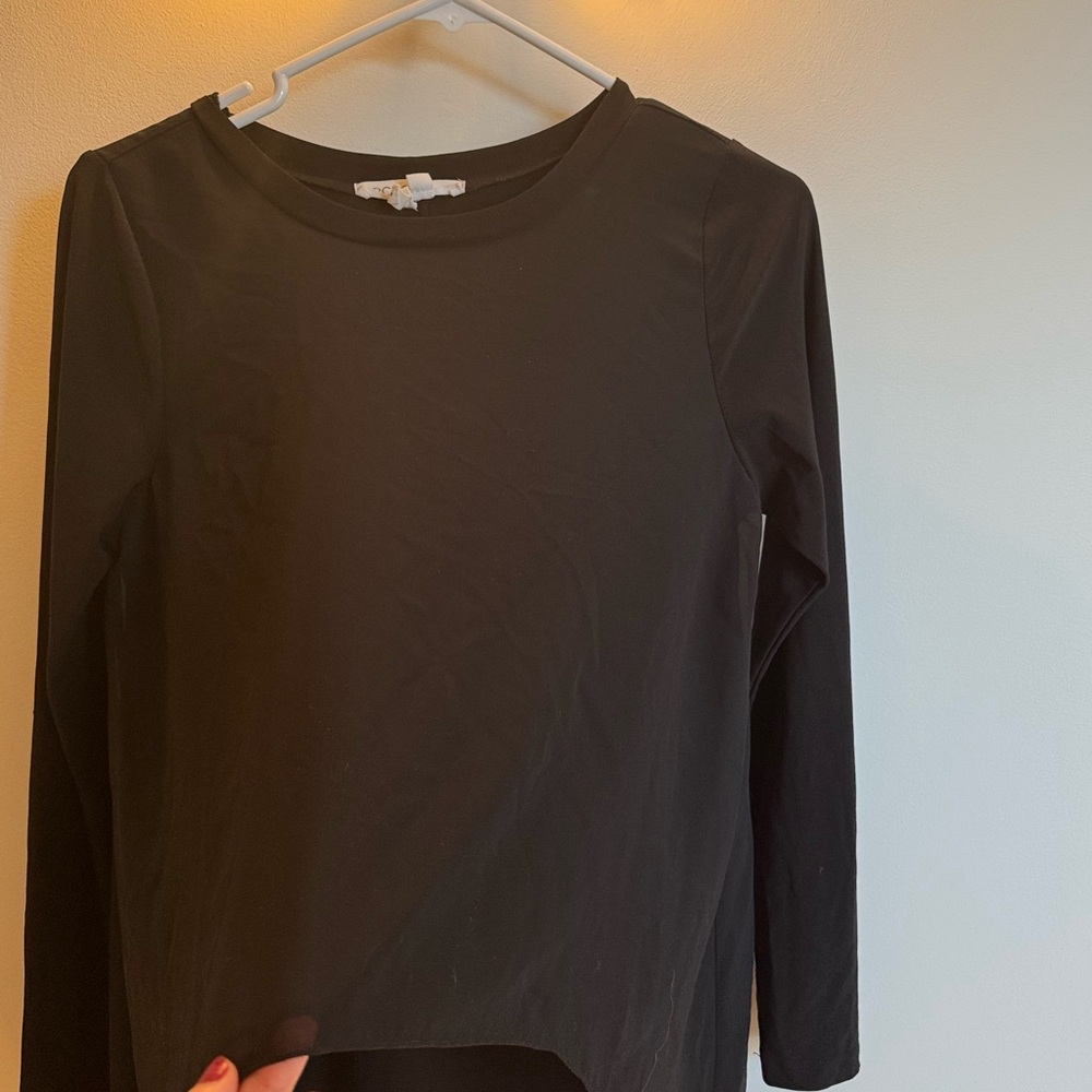 Bcbg generation long sleeve t shirt dress with sheer overlay